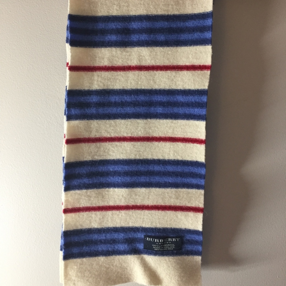 Burberry London Cream Blue & Red stripe wool scarf